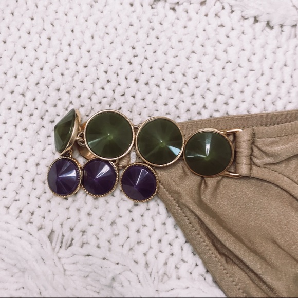 DESPI Taupe Jewel Side Hipster Bikini Bottom S NWT - Picture 4 of 9